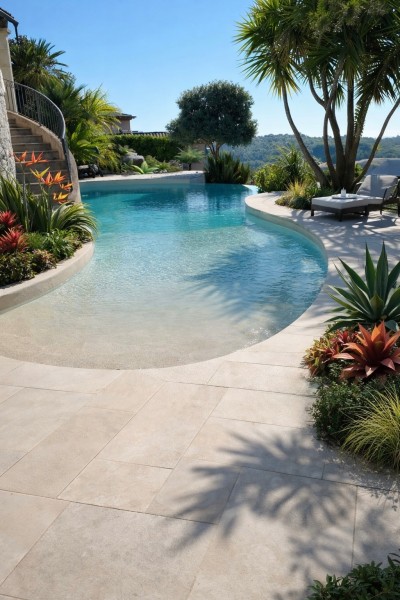 Aménagement paysager haut de gamme autour d’une piscine contemporaine dans une villa située à Mougins