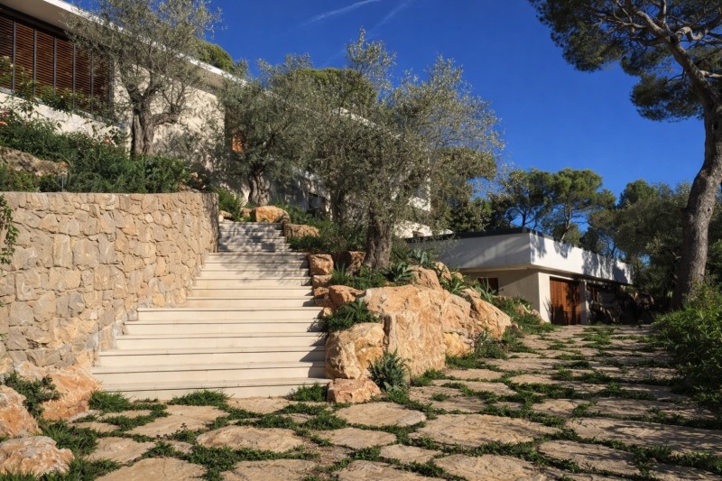Aménagement paysager de standing avec dalles en pierres naturelles à Saint-Jean Cap Ferrat 